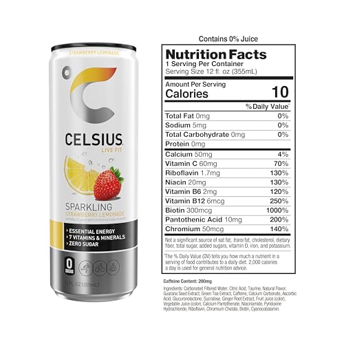 CELSIUS Sparkling Strawberry Lemonade, Functional Essential Energy Drink, 12 Fl Oz CELSIUS uk supplements
