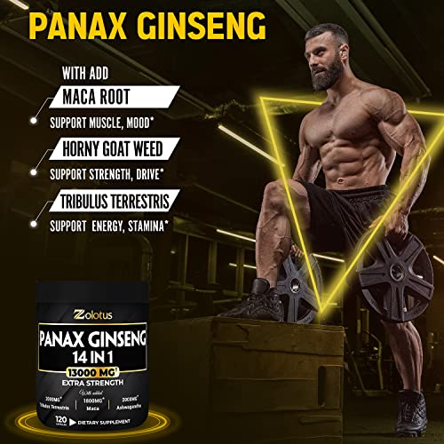 Premium Panax Ginseng 14 in 1, 13X Potency, High Strength Capsules with Horny Goat Weed Zolotus uk supplements
