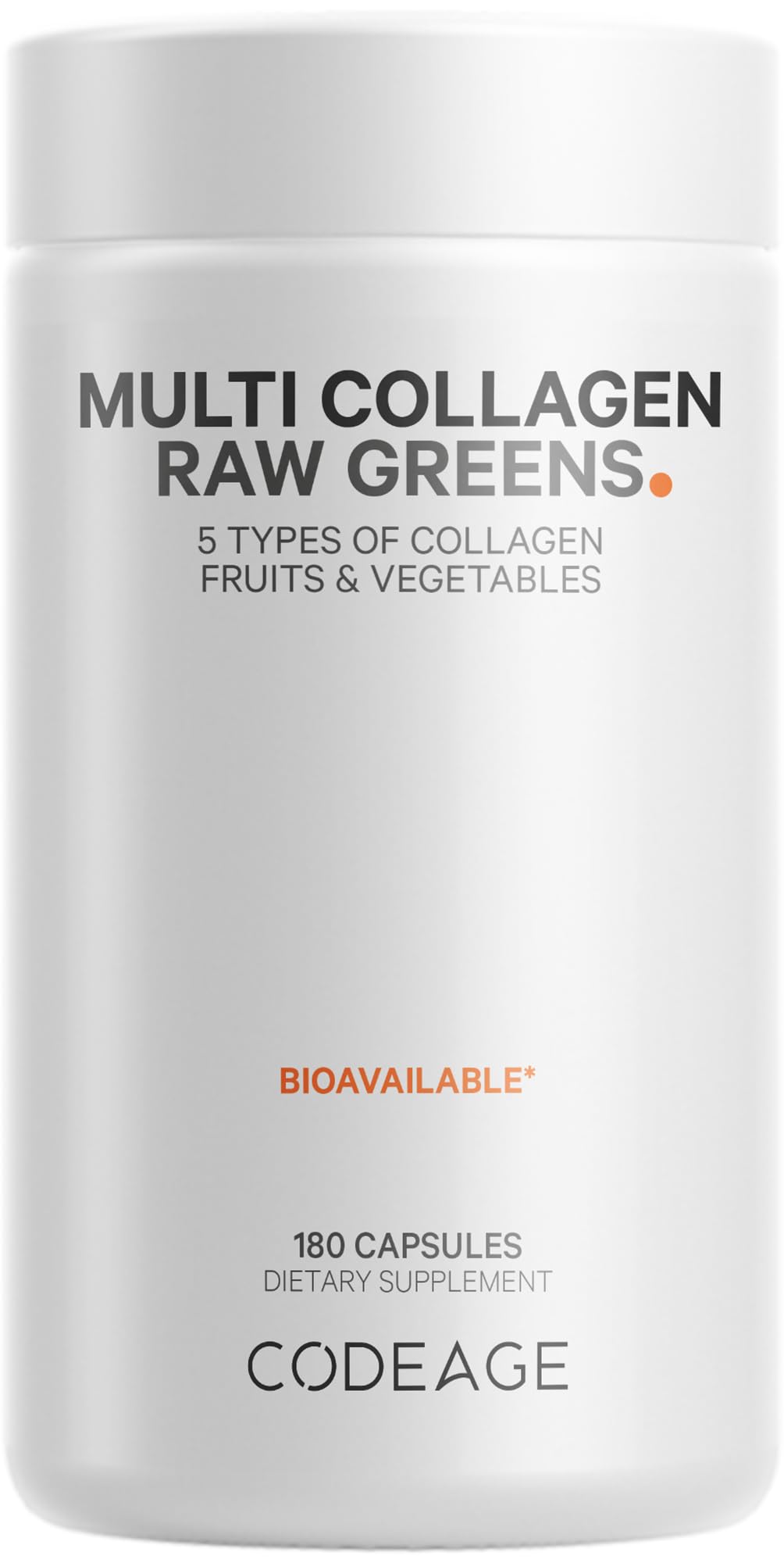 Codeage Multi Collagen Protein + Organic Raw Greens Superfood Capsules Supplement, 21 Fruits & Veggies, Grass-Fed Hydrolyzed Collagen Peptides, 5 Types All-in-One, 180 Count Codeage uk supplements