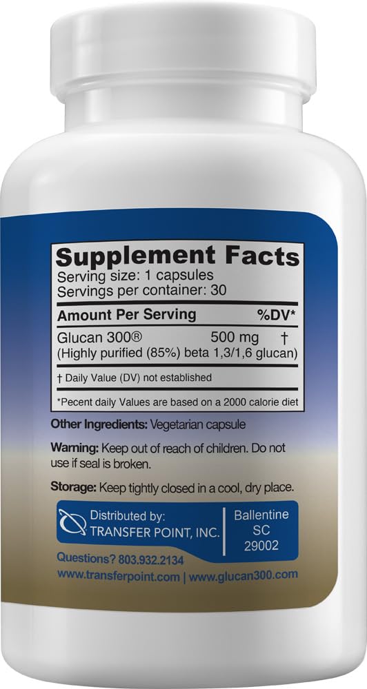 Transfer Point Immune Support Supplement Highly Purified Beta Glucan 500 mg per Capsule (b-glucan Fiber) (Pack of 1) Transfer Point uk supplements