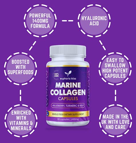 High Strength Marine Collagen Tablets - Skin, Hair, Nails & Joints - Fortified with Hyaluronic Acid Euphoria Bliss uk supplements