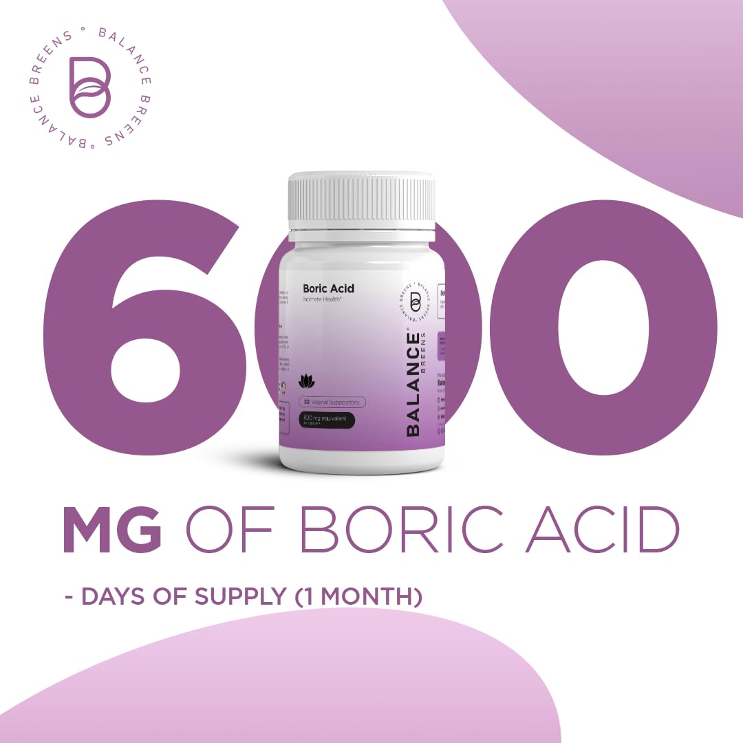 Boric Acid Suppositories for Women 600 mg - 30 Vaginal Use Capsules - ph Balance Pills, Odor Control Balancebreens uk supplements