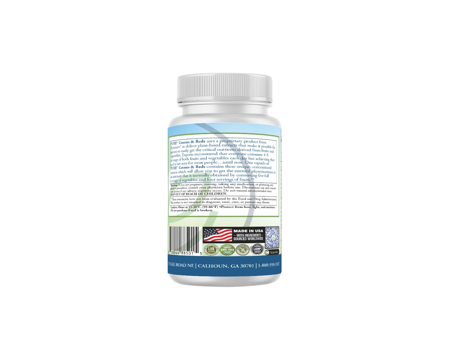 PURE® Greens & Reds Capsules - 30 Servings - 9 Daily Servings of Fruits & Vegetables in 1 Capsule - PhytoServ® Superfood Blend with Broccoli, Kale & Berries - Plant-Based Phytonutrient Shield PURE uk supplements