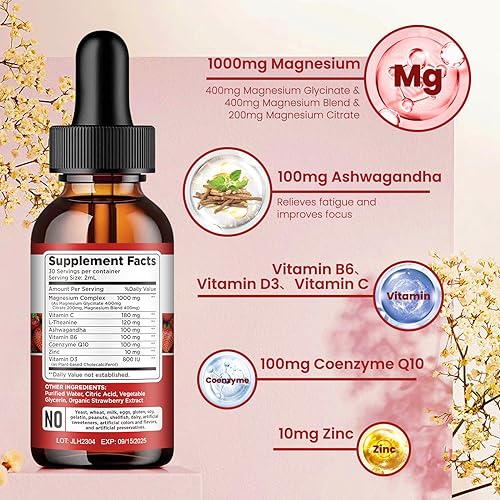 Triple Magnesium Complex Supplement, Magnesium Glycinate, Blend, Citrate Liquid Drops dilib uk supplements