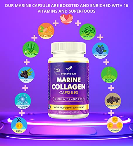 High Strength Marine Collagen Tablets - Skin, Hair, Nails & Joints - Fortified with Hyaluronic Acid Euphoria Bliss uk supplements