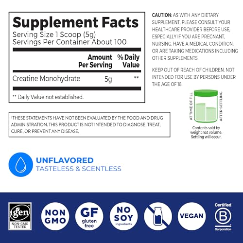 Orgain Creatine Monohydrate Micronized Powder, 100 Servings, Unflavored, Supports Muscle Growth, Post Workout Recovery and Brain Health, No Artificial Additives, for Men & Women, Vegan Orgain uk supplements