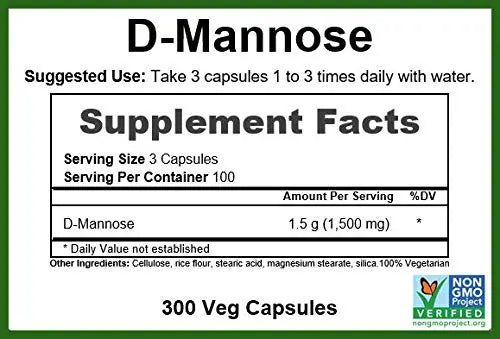 GreenPacks® D-Mannose 500mg, Non-GMO Verified Supplement - 300 Capsules GreenPacks uk supplements