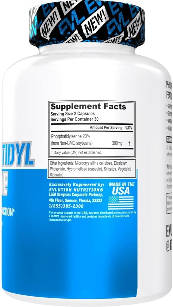 PhosphatidylSerine Nootropics Brain Support Supplement - Advanced Anti Aging Brain Health Supplement for Adults - Memory and Focus with Phosphatidylserine 300mg - EVL Vegan Non-GMO Evlution uk supplements