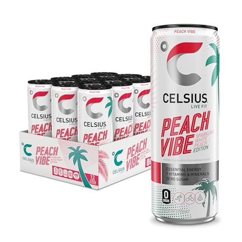 CELSIUS Sparkling Peach Vibe, Functional Essential Energy Drink 12 Fl Oz (Pack of 12) CELSIUS uk supplements