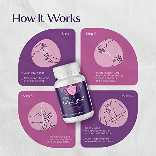 Queen Care - Boric Acid Suppositories, Boric Acid Suppositories for Feminine Care, Safe & All-Natural pH Queen Care uk supplements
