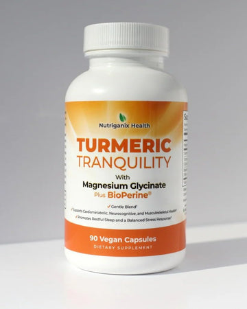 Turmeric Tranquility Turmeric Curcumin & Magnesium Glycinate with BioPerine – Support for Stress Relief, Sleep, Heart Health, Muscles, Metabolism, and Joint Health* - High Absorption - 90 Capsules (1) Nutriganix uk supplements