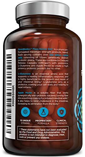 100 Billion Probiotics - 15-Strain Probiotic for Women & Men, DRCaps Delayed Release, Prebiotics, L-Glutamine, Apple Pectin, Gut Lining Support, Shelf Stable, Non-GMO, 60 Vegan Capsules for Adults OmniBiotics uk supplements