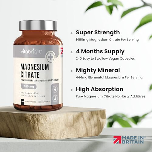 Magnesium Citrate - 1480mg High Strength - 240 Capsules (4 Month Supply) - Vegan VitaBright uk supplements