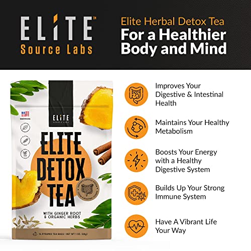 Elite Detox Tea: Natural Organic 7-Herbal Blend for Gentle Cleansing as Needed. Bloating Tea Elite Source Labs uk supplements