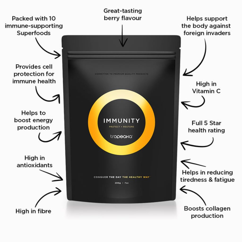 Tropeaka Immunity Powder - Immune Support Supplement, Antioxidant Rich Superfood Powder with Vitamins & Minerals, Boost Energy & Collagen Production - Vegan, Gluten Free, Non-GMO - 7oz (20 Servings) Tropeaka uk supplements