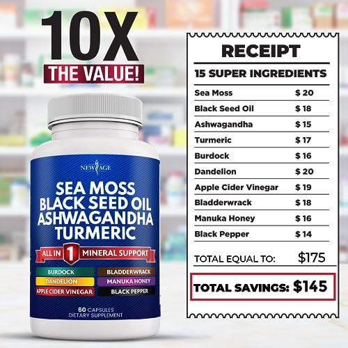 Silica Sea Moss 3000mg Black Seed Oil 2000mg Ashwagandha 1000mg Turmeric 1000mg NEW AGE uk supplements