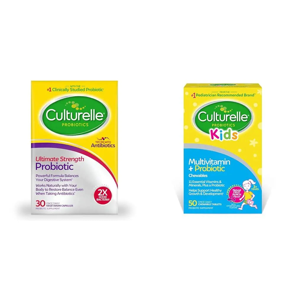 Culturelle Ultimate Strength 20 Billion CFU Probiotic Plus Kids Complete Multivitamin with 11 Vitamins and Minerals Chewables, 50 Count Culturelle uk supplements
