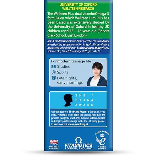 Vitabiotics Wellteen Him Plus Omega-3 - Maximum Nutritional Support for Teenagers and Young Men Ages 13-19 - 56 Tablets and Capsules Wellteen uk supplements