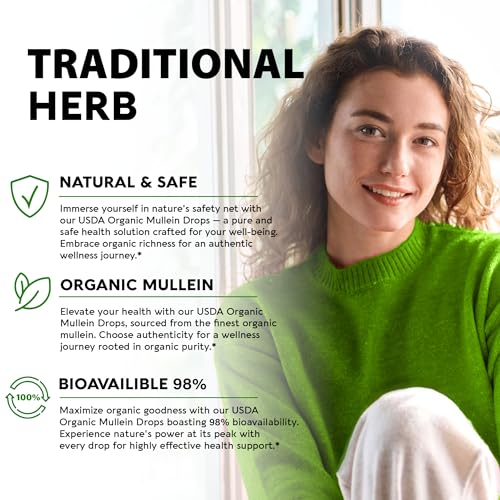 USDA Organic Mullein Drops for Lungs - Mullein Leaf Extract Supplement - Made in USA NUTRAHARMONY uk supplements