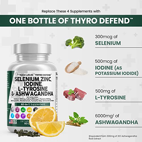 Selenium 300mcg Zinc 50mg Iodine 500mcg L Tyrosine 500mg Ashwagan Clean Nutraceuticals uk supplements