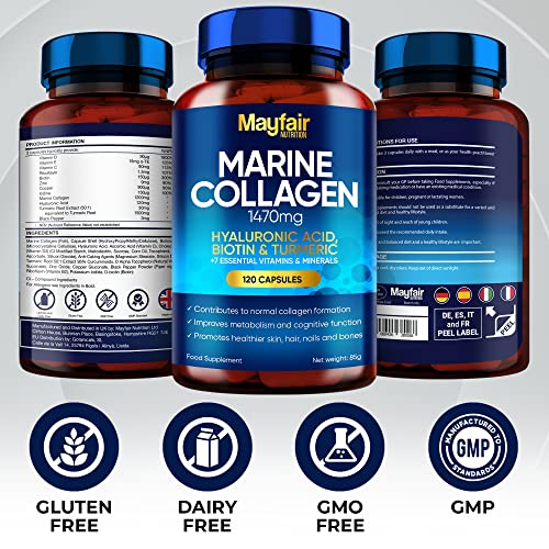 Mayfair Nutrition Marine Collagen 120 High Strength Capsules 1470mg Complex with Hyaluronic Acid Mayfair Nutrition uk supplements