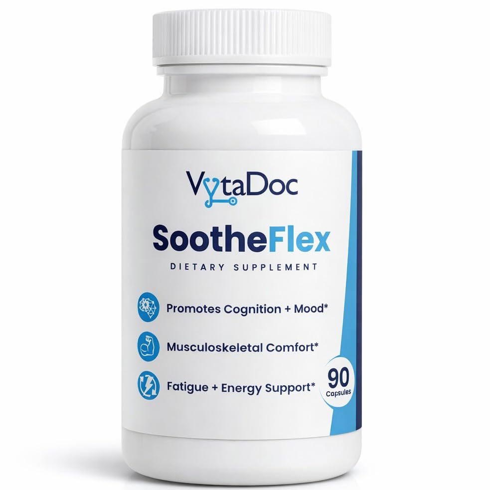 VytaDoc SootheFlex Joint, Energy & Mood Support for Women | Turmeric 900mg, Ferrochel® Iron, Magnesium Malate, Vitamin D3, Ginger, Selenium | 90 Capsules | Gentle Iron — Easy on Digestion VytaDoc uk supplements