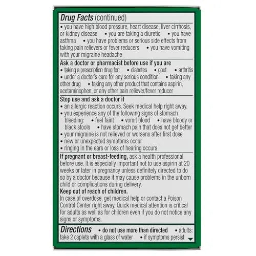 Excedrin Migraine Relief Caplets for Migraine Symptoms, Acetaminophen 250mg, Aspirin 250mg, Caffeine 65mg, Pain Reliever, 24 Count Excedrin uk supplements
