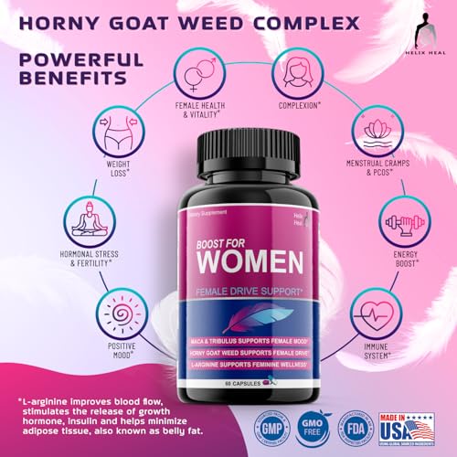 Helix Heal Libido Booster for Women Fast Acting with Horny Goat Weed - Female Desire Pills with Maca Root, Tribulus Terrestris, Ginseng and Hornygoatweed Women - Hormone Balance, Made in USA (60 ct) Helix Heal uk supplements