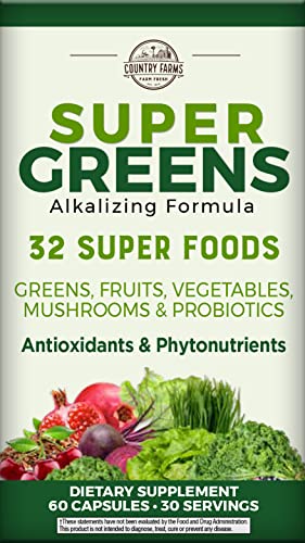 COUNTRY FARMS Super Greens Vegicaps, 32 Super Foods, Whole Food Supplement COUNTRY FARMS uk supplements