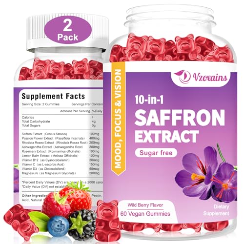 VZOXAINS 2 Pack Saffron Supplement Gummies, Sugar Free Saffron Extract with Magnesium VZOXAINS uk supplements