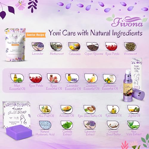 FIVONA Yoni Care Kit 4 in 1 - pH Balanced Natural Yoni Oil, Herbal Bar Soap for Feminine V Wash, Detox FIVONA uk supplements