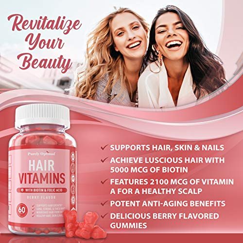 Premium Hair Vitamins Supplement-Gummy Vitamins w/Biotin, Folic Acid, Vitamins A&D Purely Optimal uk supplements
