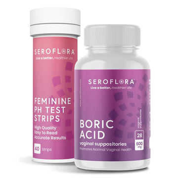 Seroflora Boric Acid Vaginal Suppositories 600mg (28ct) & 40 pH Test Strips for Women Seroflora uk supplements