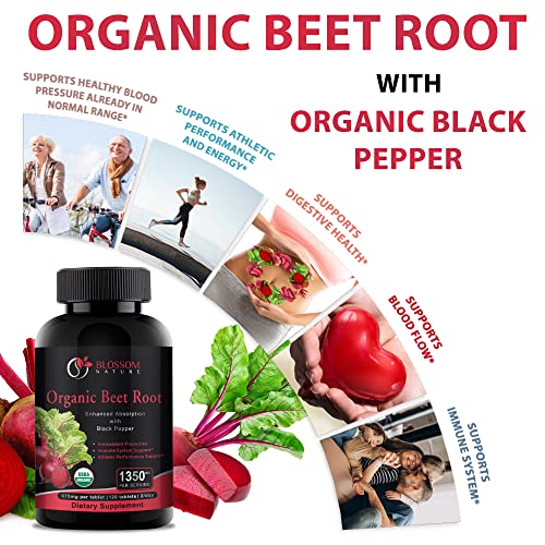Organic Beet Root Powder 1350mg with Black Pepper-Nitric Oxide Booster, Digestive System Blossom Nature uk supplements