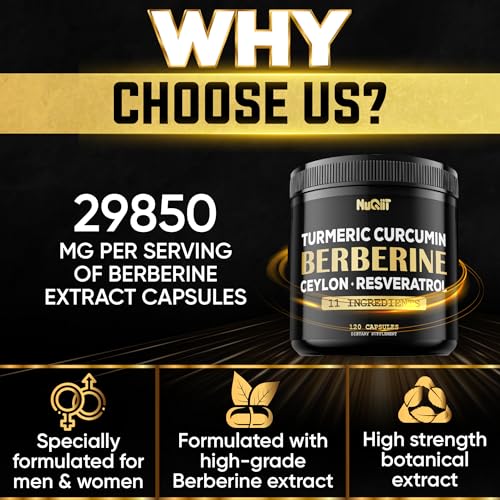 Berberine Supplement 14000mg Turmeric Curcumin 4500mg Trans-Resveratrol 4500mg Nuqiit uk supplements