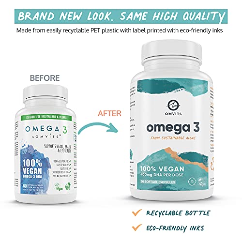 Omvits Vegan Omega 3 DHA from Algae Oil 1000mg - 60 Softgel Capsules with Vitamin E Omvits uk supplements