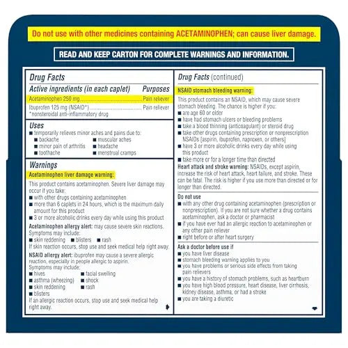 Advil Dual Action Back Pain Caplets Delivers 125mg Ibuprofen and 250mg Acetaminophen Per Dose for 8 Hours of Back Pain Relief - 144 Count Advil uk supplements