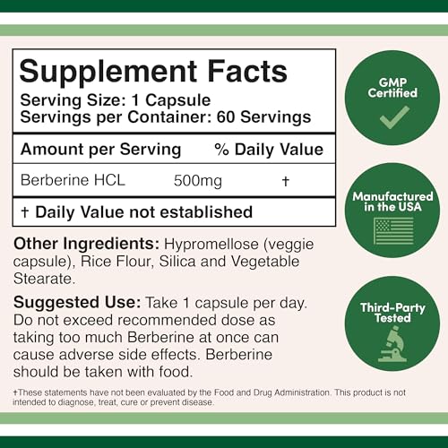 Berberine Supplement 500mg, 60 Capsules (Third Party Tested, Manufactured in The USA Double Wood Supplements uk supplements