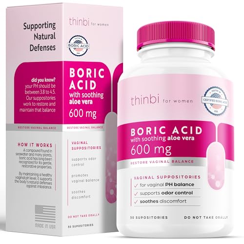 Thinbi Boric Acid Suppositories for Women w/Aloe Vera - BV Treatment & PH Balance Artnaturals uk supplements