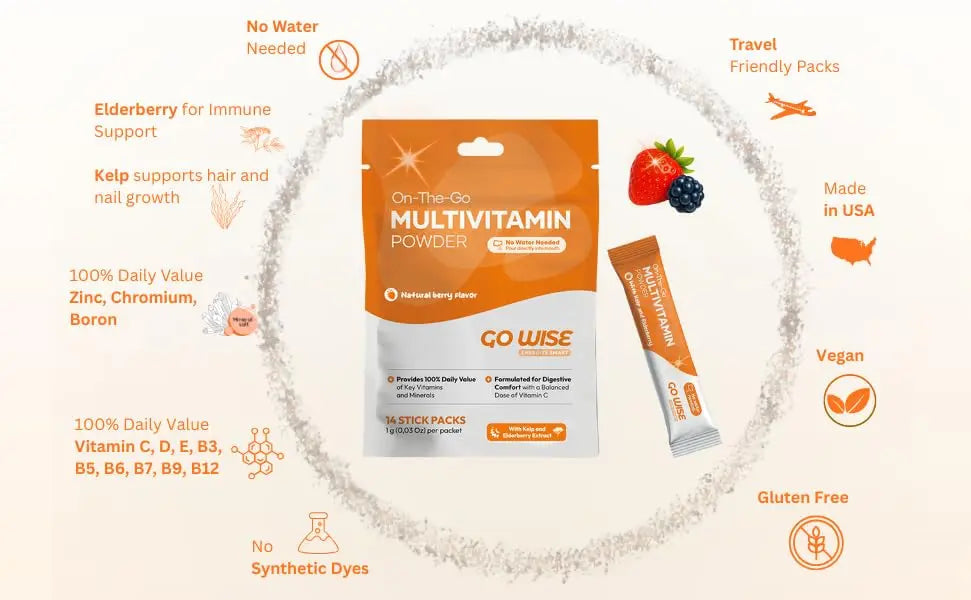Go Wise On The Go Multivitamin Powder, 14 Vegan Daily Vitamin Packets for Men & Women, Natural Berry Flavor Go Wise uk supplements