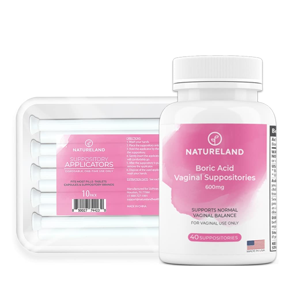Natureland [40 Count Boric Acid Suppositories 600mg w/ [10 Pack] Vaginal Applicator - Feminine Care Natureland uk supplements