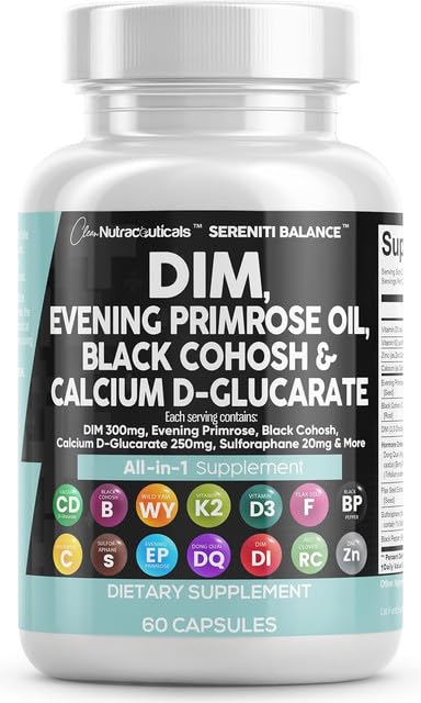 Clean Nutraceuticals DIM Evening Primrose Black Cohosh Calcium D-Glucarate Sulforaphane Flax Seed Extract - Hormonal Support Vitamins for Women with Dong Quai - 60 Caps Clean Nutraceuticals uk supplements