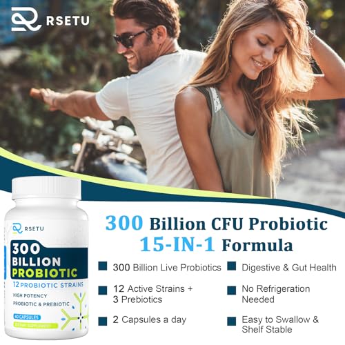 Probiotics for Women Men: 300 Billion CFU Probiotic High Potency + 12 Strains Organic RSETU uk supplements