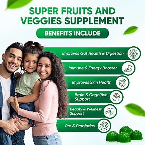 Sugar-Free Real Organic Fruits, Super Greens and Veggies Gummies | 35+ Nutritious & Healthy Greens, Fruits, and Vegetables for Improved Immunity, Skin Health & Energy Boost|60 Vegan Gummies VVN Naturals uk supplements