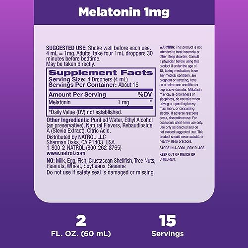 Natrol Liquid Melatonin 1mg, Berry-Flavored Dietary Supplement for Restful Sleep, 2 Fl Oz Natrol uk supplements