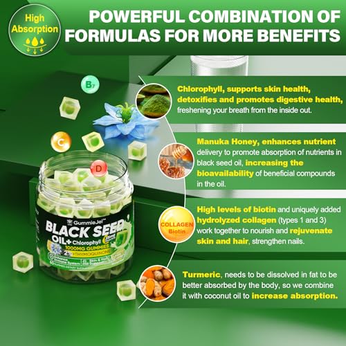 Sugar Free Black Seed Oil Filled Gummies & Chlorophyll, with Hydrolyzed Collagen EnvyCure uk supplements