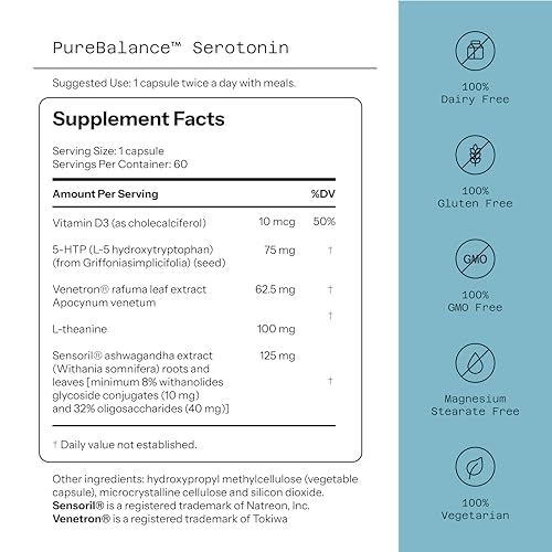 Quality of Life Pure Balance Serotonin Premium–Helps Boost Serotonin & Cortisol Levels - Includes 5-HTP, Venetron, Sensoril, Vitamin D3 & L-Theanine–60 Capsules Quality of Life uk supplements