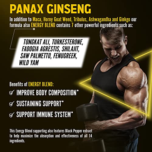 Premium Panax Ginseng 14 in 1, 13X Potency, High Strength Capsules with Horny Goat Weed Zolotus uk supplements