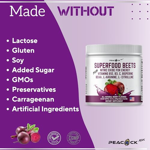 Peacock Max Superfoods Blend Immunity Support Vegan Gluten Free (Beets Nitric Oxide B12 Powder) Peacock Max uk supplements