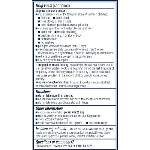 Advil PM Liqui-Gels Pain Reliever and Nighttime Sleep Aid, Pain Medicine with Ibuprofen for Pain Relief and Diphenhydramine HCL for a Sleep Aid - 80 Liquid Filled Capsules - Back to College Advil uk supplements